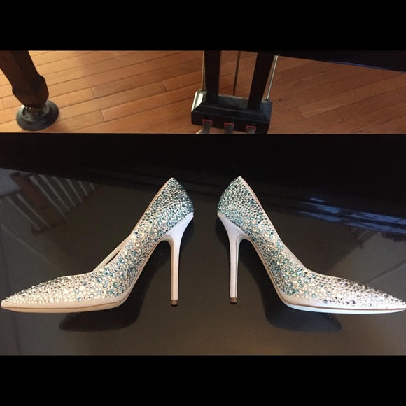 NIB sz 37.5 Julia Haart Clear and Turquoise Swarovski Crystal Heel Pumps - Picture 3 of 8